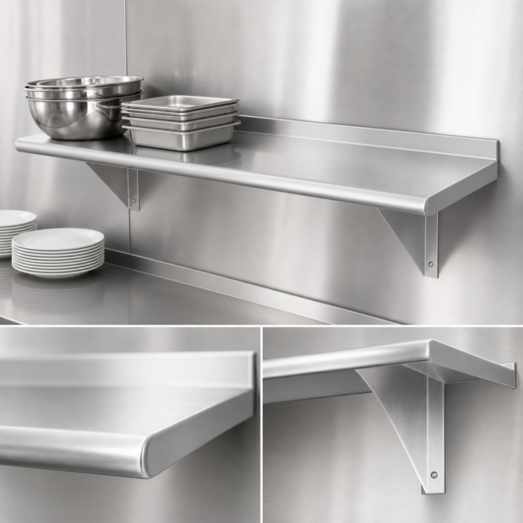 Product image #3 for Advance Tabco 108-Inch Wall-Mounted Stainless Steel Shelf, 12-Inch Deep, 16-Gauge, Satin Finish