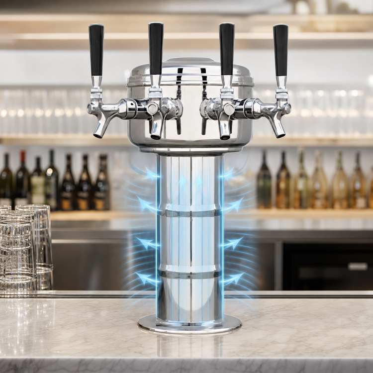 Product image #3 for Mini-Mushroom Countertop Air-Cooled Draft Beer Tower with 4 Faucets, Polished Stainless Steel