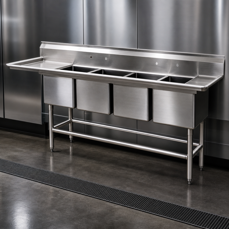 Product image #3 for Eagle Group Spec-Master FN2072-4-14/3 4-Compartment Stainless Steel Commercial Sink
