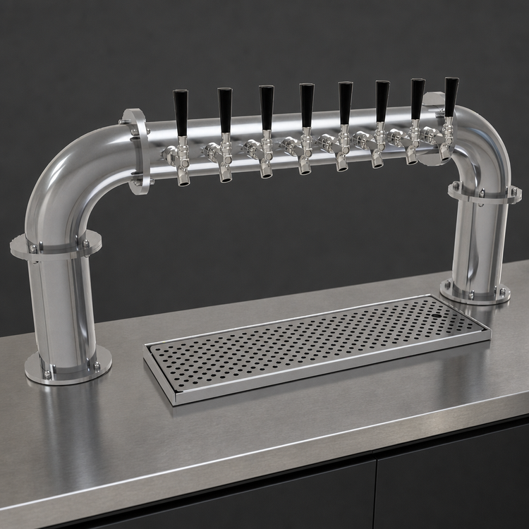 Product image #3 for Glastender Pipe Pass-Thru Countertop Glycol-Cooled Draft Dispensing Tower with 8 Stainless Steel Faucets and 2 Columns
