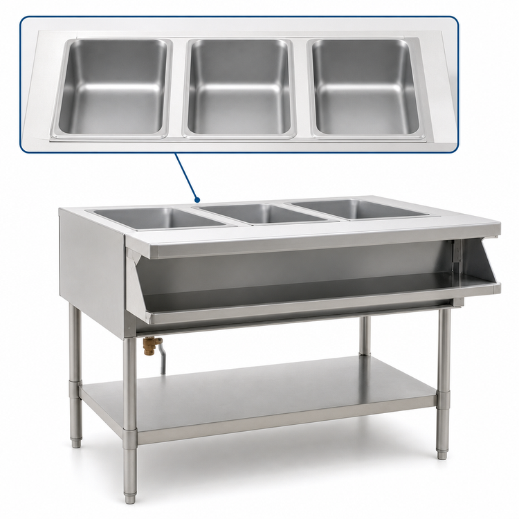Product image #3 for Eagle Group 48-Inch 208V Electric Sealed Well Hot Food Table with Open Shelf Base, 3 Wells