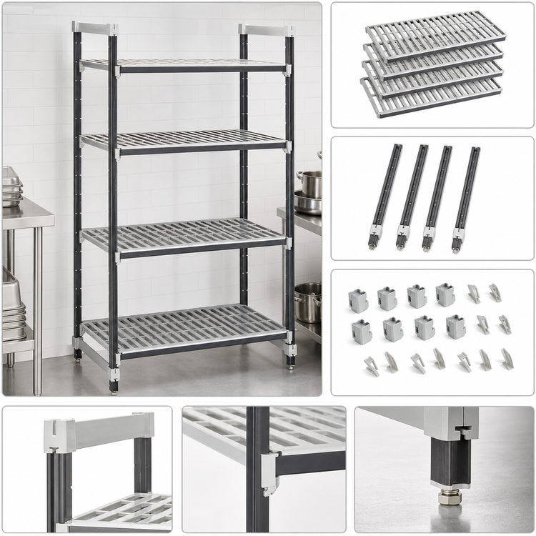 Product image #3 for Cambro Camshelving Elements XTRA 4-Shelf Vented Stationary Starter Unit, 24 x 54 x 84 Inches, Speckled Gray