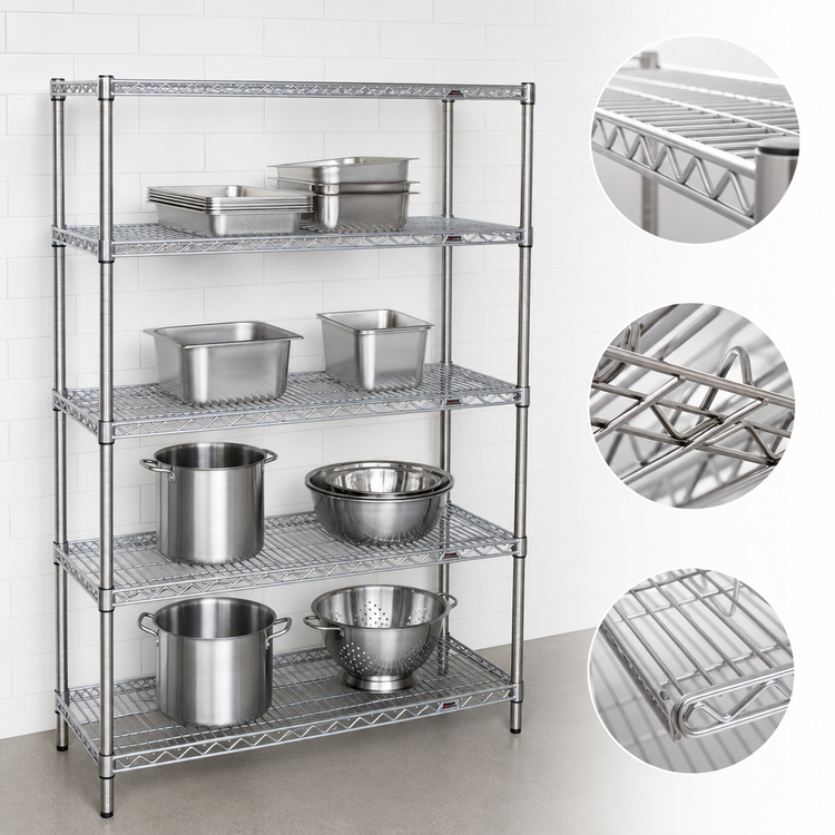 Product image #3 for Eagle Group 4-Tier Stationary Starter Wire Shelving Unit, 48"W x 18"D x 63"H, Stainless Steel Finish
