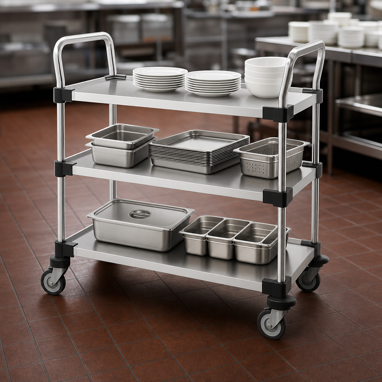Product image #3 for Metro Super Erecta MW205 3-Shelf Solid Stainless Steel Utility Bus Cart