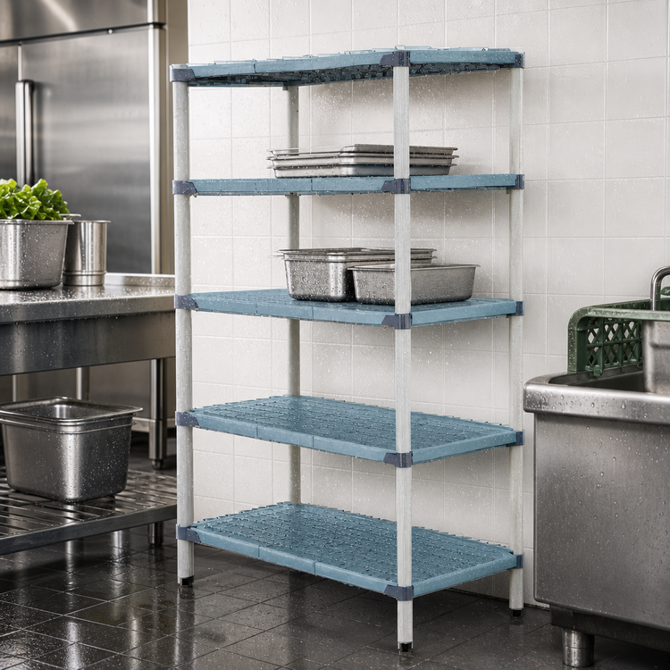 Product image #3 for MetroMax i 30"W x 18"D x 63"H Blue Polymer Stationary Starter Shelving Unit, 4-Shelf