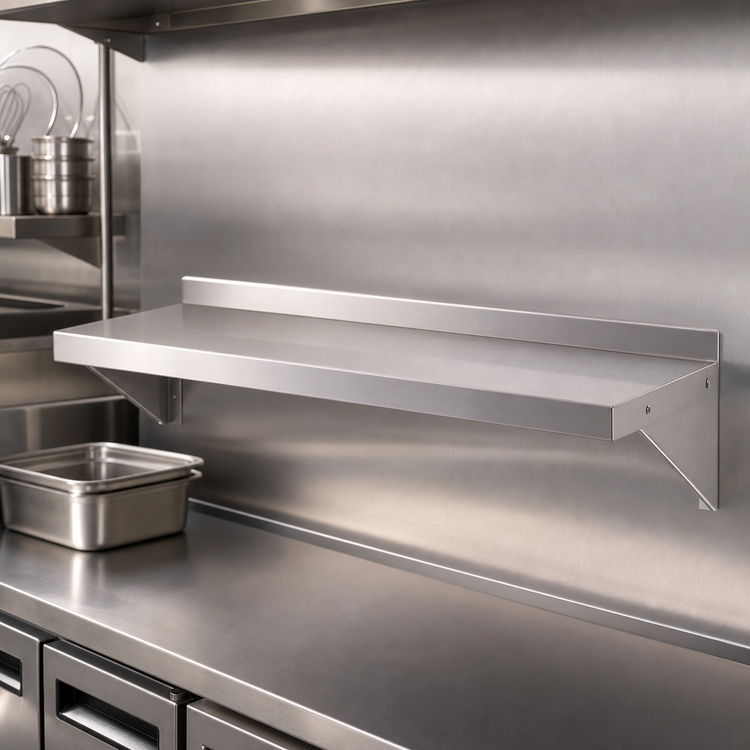 Product image #3 for Turbo Air 72-Inch x 14-Inch Wall-Mounted 304 Stainless Steel Shelf with 2-Inch Rear Up-Turn