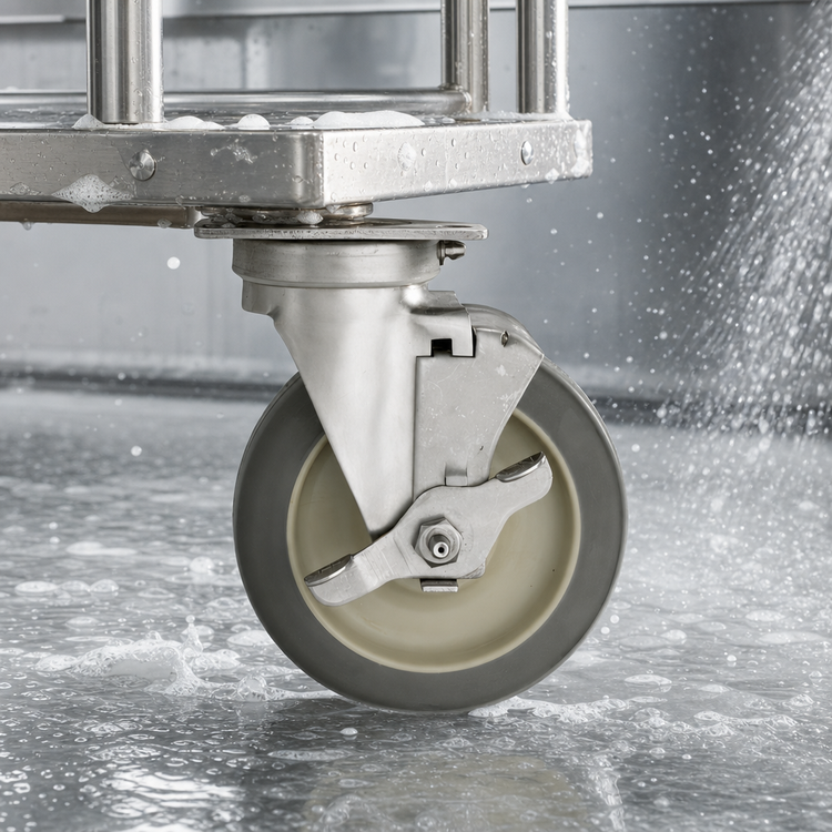 Product image #3 for Metro Super Erecta Stainless Steel Cart-Washable 5-Inch Brake Plate Caster with Polyurethane Tread and Donut Bumpers
