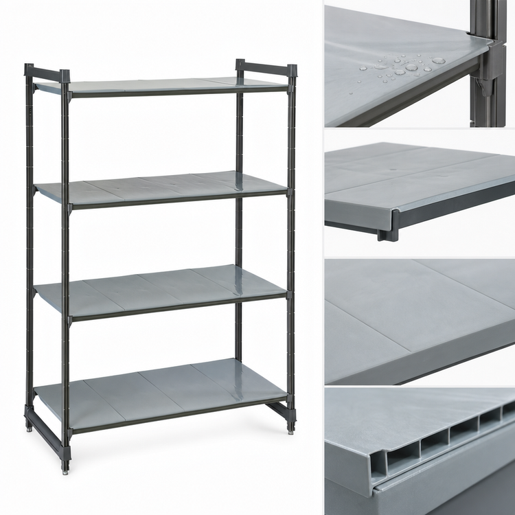 Product image #3 for Cambro Camshelving Basics Plus 48-Inch x 18-Inch x 72-Inch Solid 4-Tier Stationary Starter Shelving Unit, Brushed Graphite