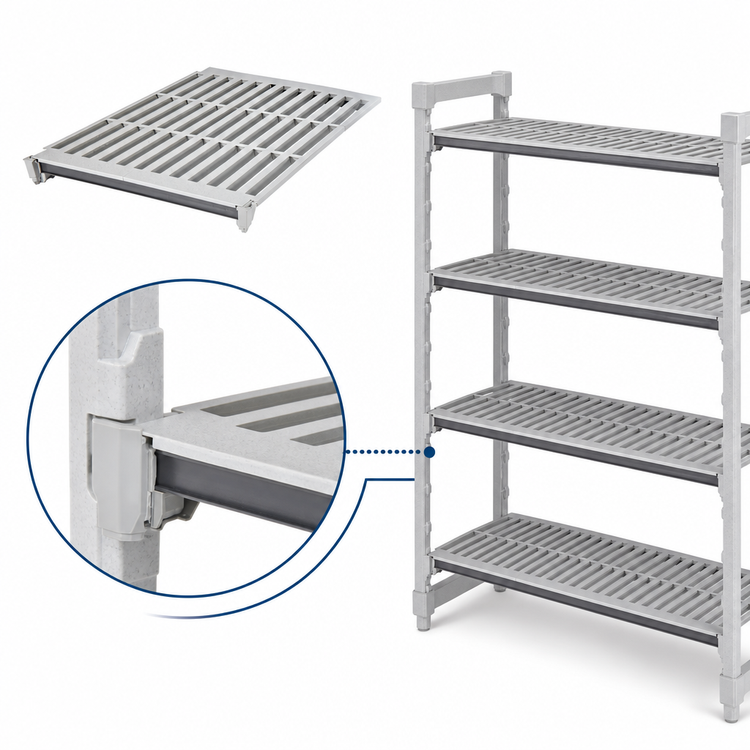 Product image #3 for Cambro Camshelving Elements XTRA Universal 4-Shelf Vented Shelf Kit, 24 x 54 Inches, Speckled Gray