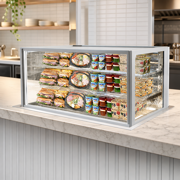 Product image #3 for Federal Industries Italian Glass Drop-In Refrigerated Counter Display Case, 60 Inch Wide, 2-Tier Shelves
