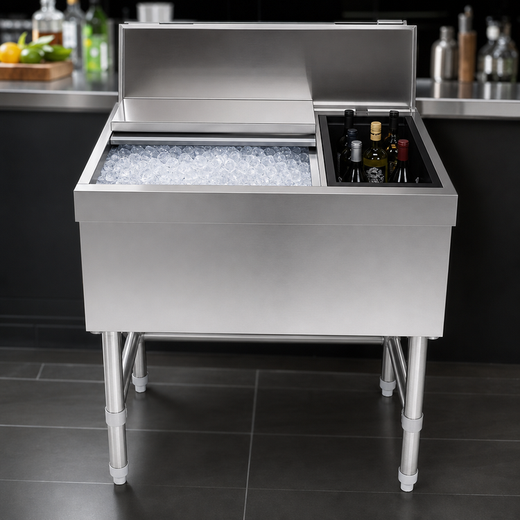Product image #3 for Spec-Bar Combo Insulated Ice Bin/Bottle Unit with Right-Side Bottle Compartment, 36 x 24 Inches, 85 lb Capacity