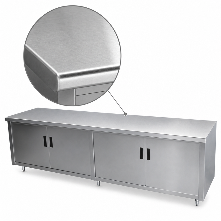 Product image #3 for Advance Tabco Special Value Economy Enclosed Work Table with Cabinet Base and Hinged Doors, 84 x 24 Inch, 16-Gauge 304 Stainless Steel Top