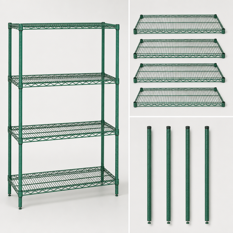 Product image #3 for Quantum 60"W x 21"D x 63"H Wire Shelving Starter Kit, 4-Shelf, Green Epoxy Antimicrobial Finish
