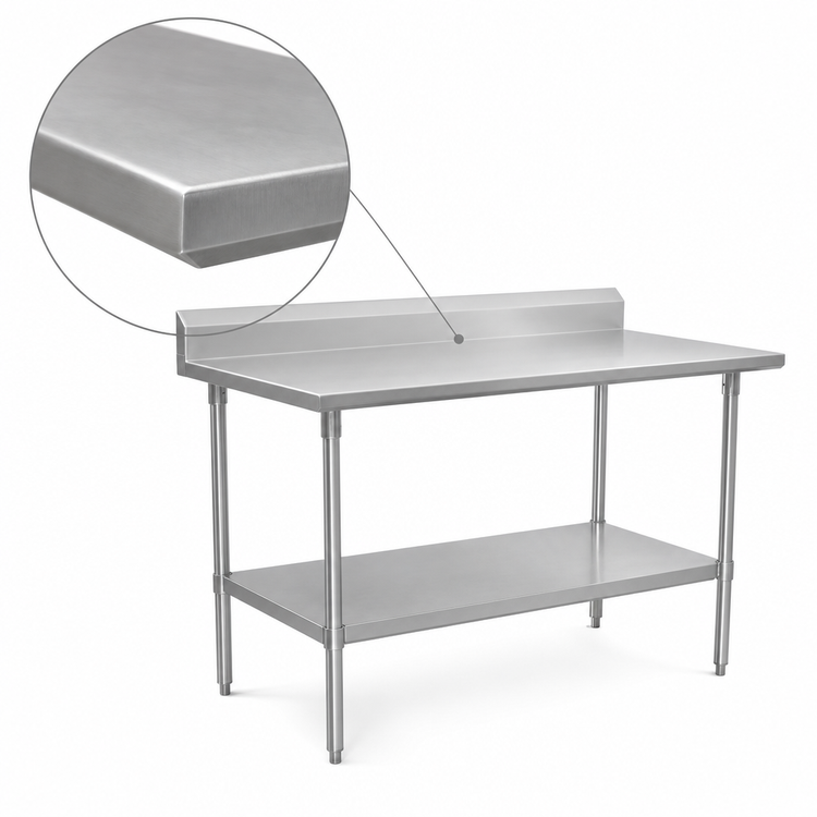 Product image #3 for John Boos Stallion Stainless Steel Top Work Table with 5-Inch Backsplash, Safety Edge, and Fixed Undershelf, 48 x 36 Inches