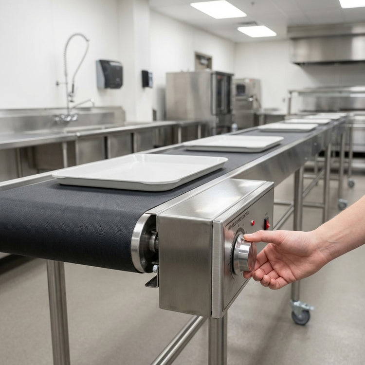 Product image #2 for Dinex DXIESFB16 16-Foot Fabric Belt Tray Make-Up Conveyor