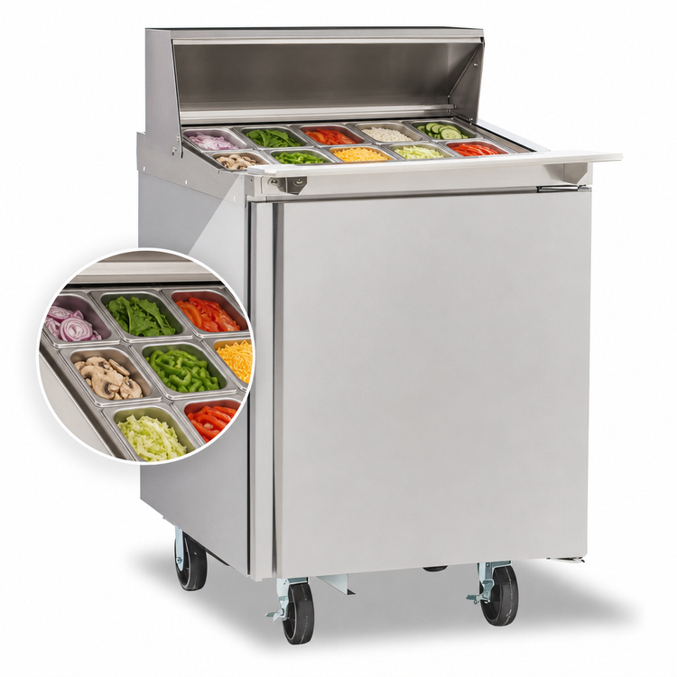 Product image #4 for Delfield Mega Top Single-Section Prep Table Refrigerator, 27 Inch Wide, 1 Door, 12 Sixth-Size Pan Capacity