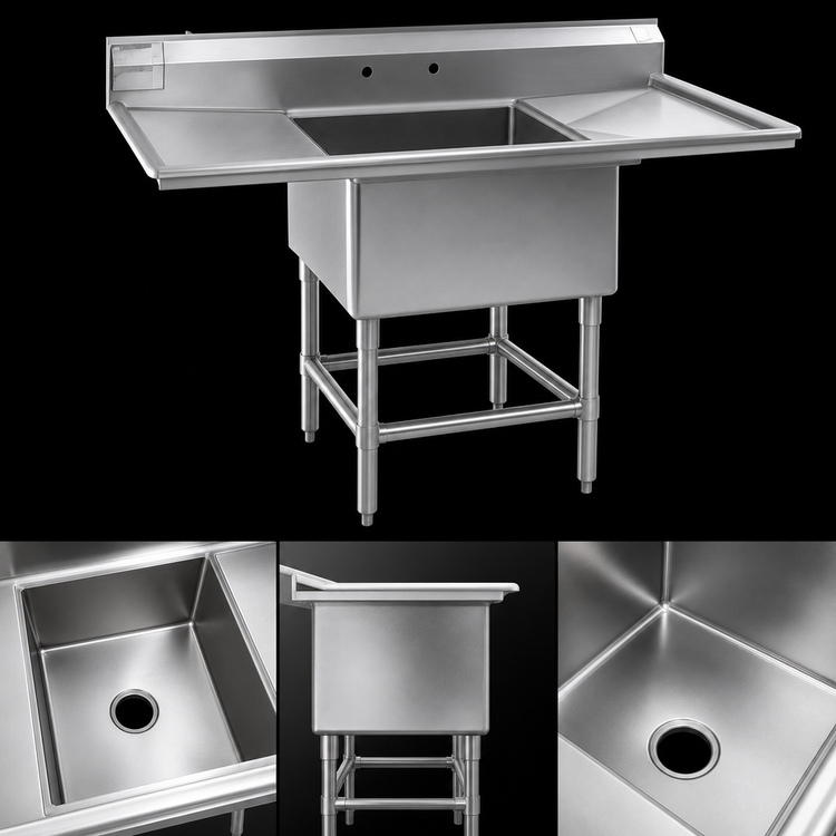 Product image #3 for Spec-Master FN Series One-Compartment 14-Gauge 304 Stainless Steel Sink with Left Drainboard, 45-1/2 x 27 Inches