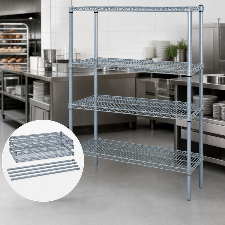 Product image #3 for Quantum 72 x 24 x 54 Inch Stationary Wire Shelving Starter Kit with 4 Shelves, Gray Epoxy Antimicrobial Finish