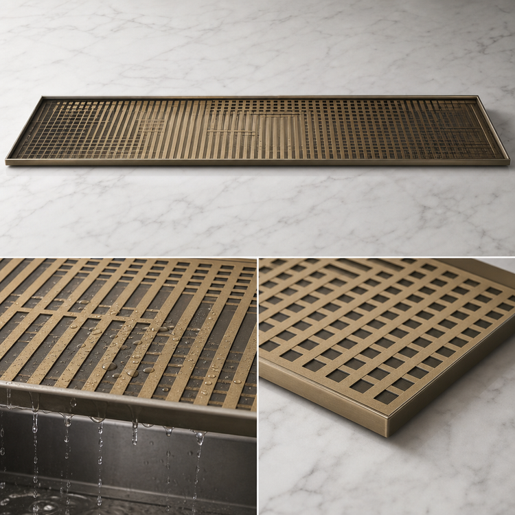 Product image #3 for Micro Matic 39-Inch Surface Mount Drip Tray Trough with PVD Brass Screen, Stainless Steel Construction