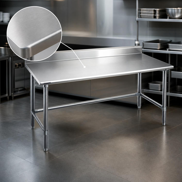 Product image #3 for Eagle Budget Series Stainless Steel Work Table with Backsplash and Open Tubular Base, 48 x 36 Inches