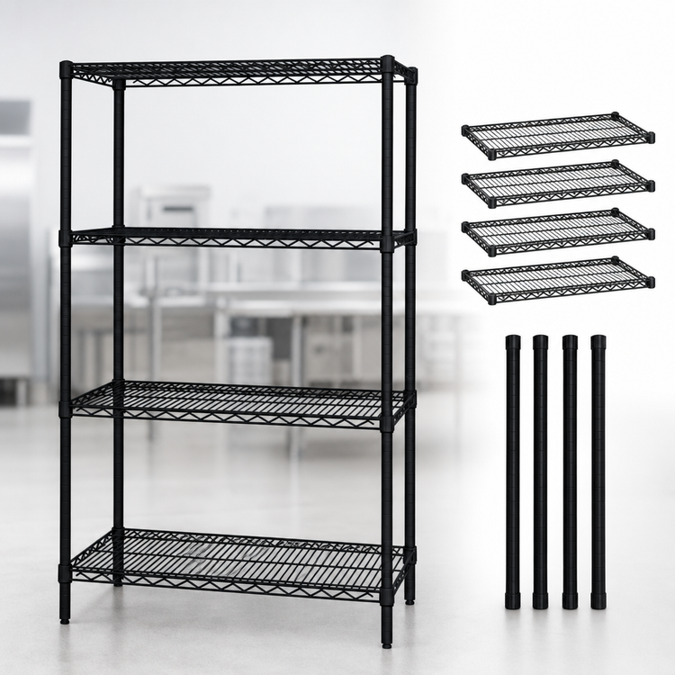 Product image #3 for Quantum 60"W x 14"D x 54"H 4-Shelf Wire Shelving Starter Kit, Black Epoxy Antimicrobial Finish