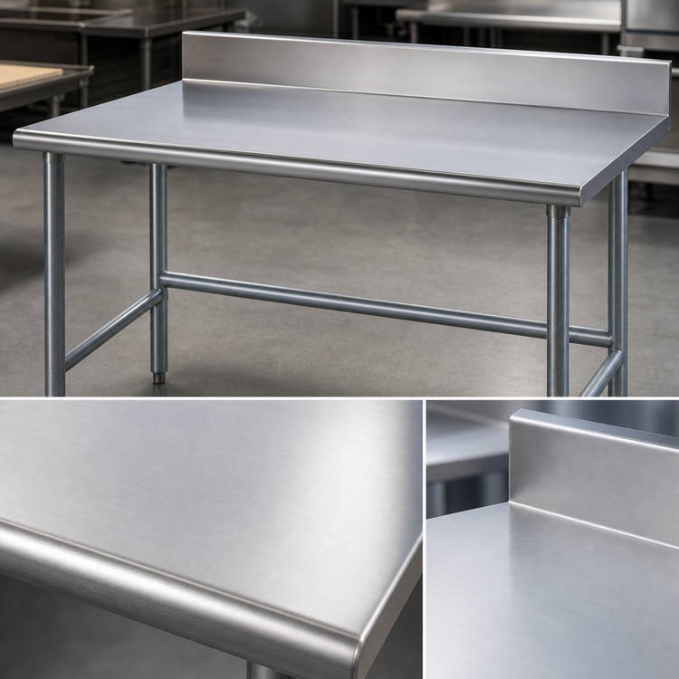 Product image #3 for Advance Tabco 120-Inch x 36-Inch 14-Gauge 304 Stainless Steel Work Table with 5-Inch Backsplash and Galvanized Legs