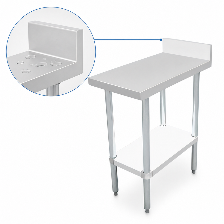 Product image #3 for Equipment Filler Table with 4-Inch Backsplash, 15 x 30 Inches, 304 Stainless Steel, Open Base with Undershelf