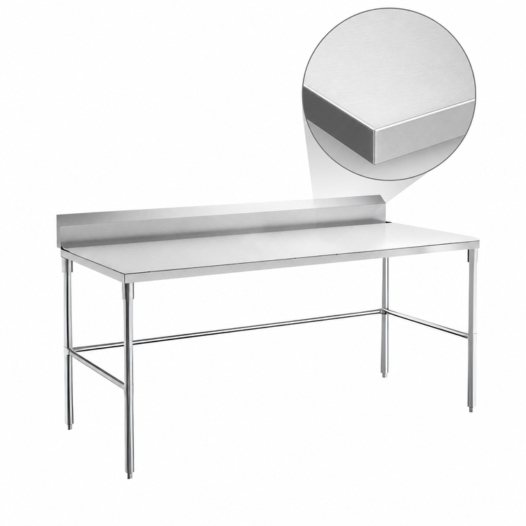 Product image #3 for Sapphire 60-Inch x 30-Inch 18/430 Stainless Steel Open Base Worktable with 5-Inch Backsplash