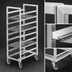 Thumbnail image #3 for Channel Aluminum Cafeteria Tray Rack with 5 Inch Swivel Plate Casters, Single Section, End Load, 28-Tray Capacity, 15 x 20 Tray Size, 64 Inch H