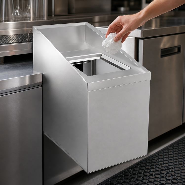 Product image #3 for Krowne Stadium Series Underbar Trash Station, 12 Inch Wide x 29 Inch Deep, Stainless Steel, No Legs