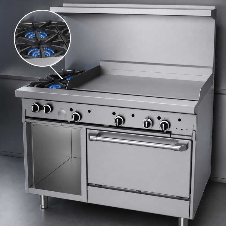 Product image #3 for Garland G Starfire Pro Series 48-Inch Gas Restaurant Range with 2 Open Burners, 36-Inch Griddle, Standard Oven and Storage Base