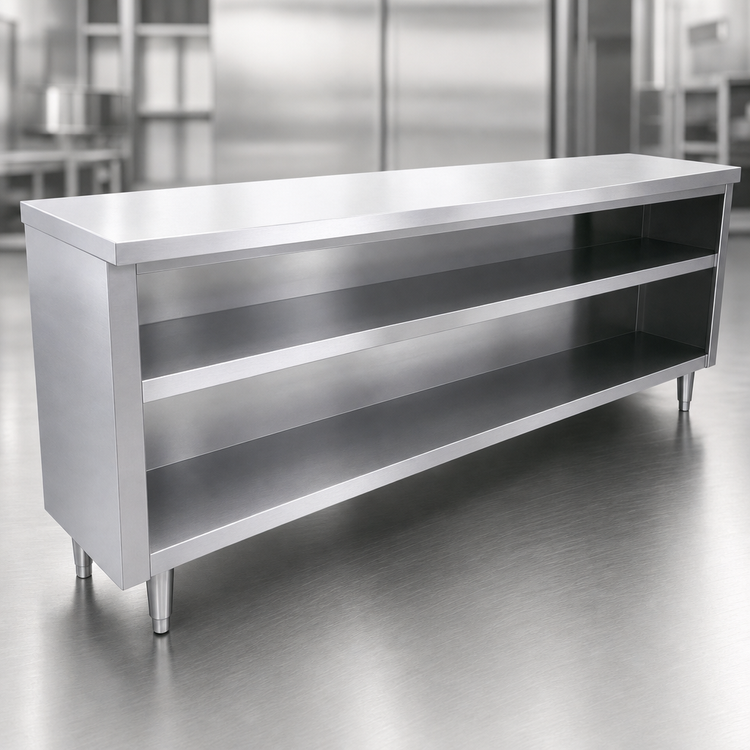 Product image #3 for Advance Tabco Special Value Series 48-Inch Stainless Steel Open Base Dish Cabinet with Mid-Shelf