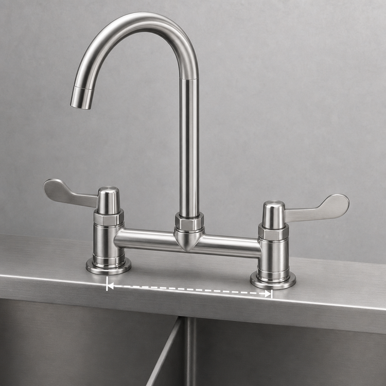 Product image #3 for Equip 8-Inch Deck Mount Mixing Faucet with 5-9/16-Inch Swivel Gooseneck and Wrist Handles