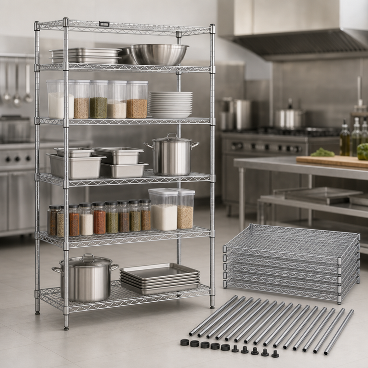 Product image #3 for Quantum 36"W x 30"D x 74"H Chrome Wire Shelving Starter Kit with 5 Shelves