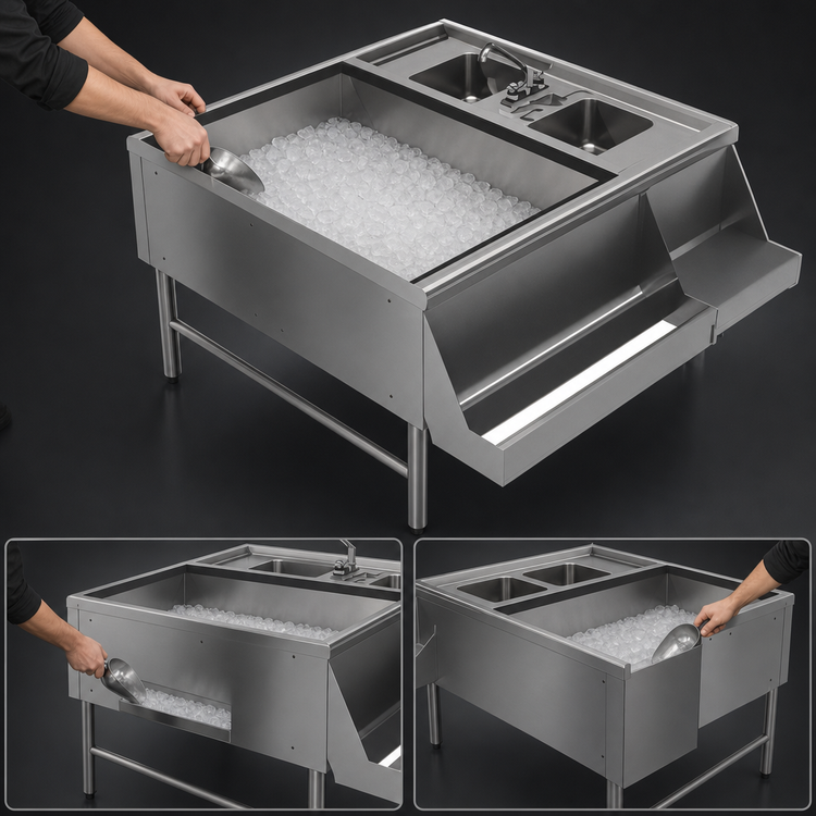 Product image #3 for Prestige 42-Inch x 42-Inch Double Service Station with Left Pass-Thru Ice Bin, 10-Circuit Cold Plate, and 2 Hand Sinks