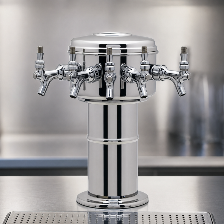 Product image #3 for Glastender Mini Mushroom 5-Faucet Glycol-Cooled Draft Dispensing Tower, Mirror Finish