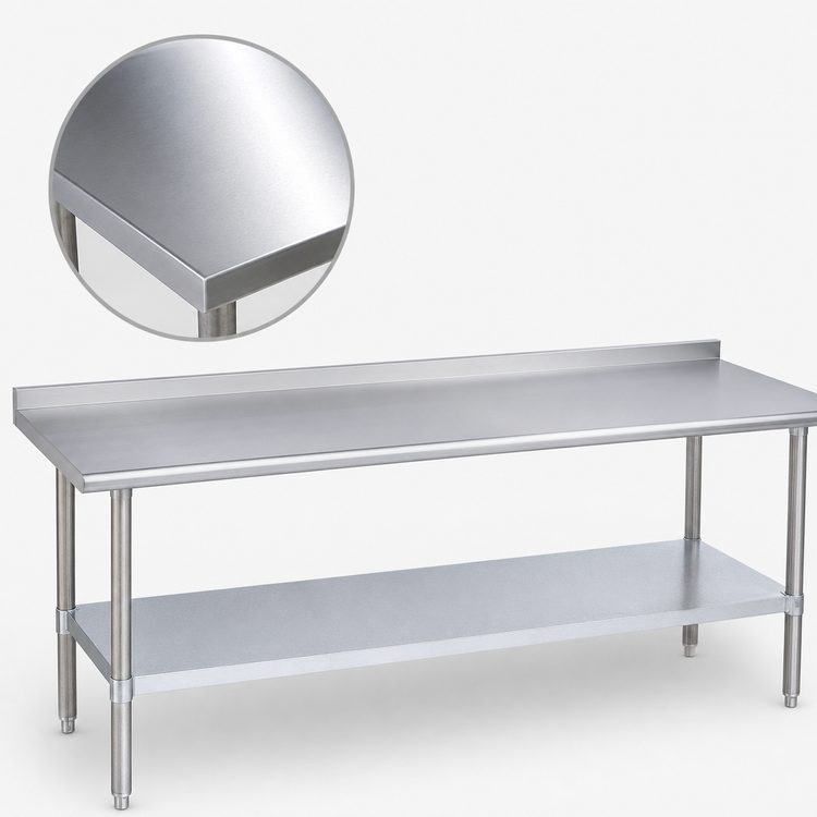 Product image #3 for Duke 48 Inch x 36 Inch 16 Gauge 400 Series Stainless Steel Work Table with 1-1/8 Inch Straight Riser and Galvanized Undershelf