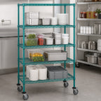 Thumbnail image #3 for Quantum M1848P47 48"W x 18"D x 80"H Green Epoxy Mobile Wire Shelving Cart with 4 Shelves