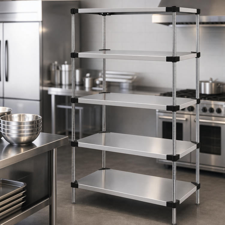 Product image #3 for Quantum Solid Stainless Steel Shelving Starter Kit with 5 Shelves, 30 Inch W x 21 Inch D x 86 Inch H