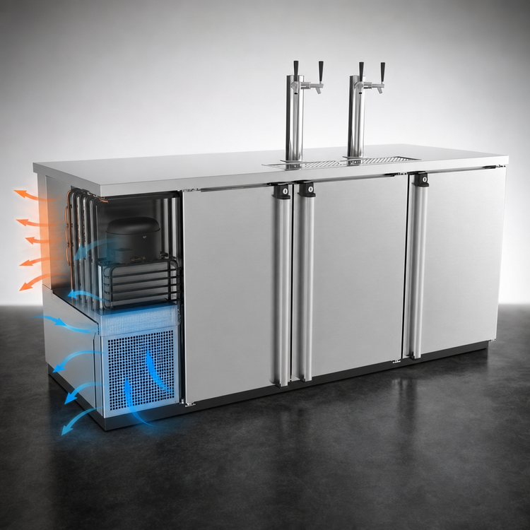 Product image #3 for Pro-Line E-Series Three-Section Direct Draw Draft Beer Cooler, Stainless Steel, 80-Inch, 4 Half-Keg Capacity