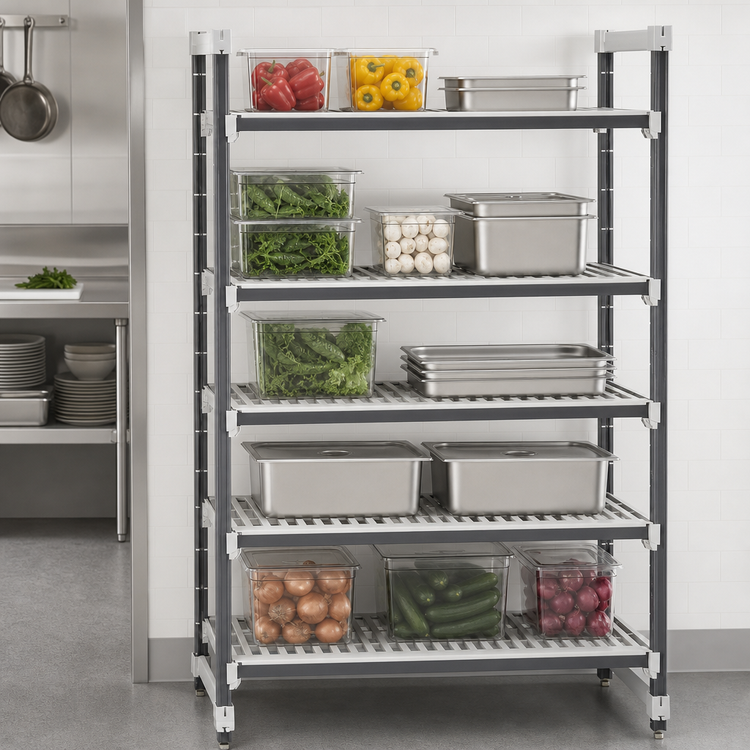 Product image #3 for Cambro Camshelving Elements XTRA 18" x 54" x 64" 5-Tier Stationary Starter Polymer Shelving Unit