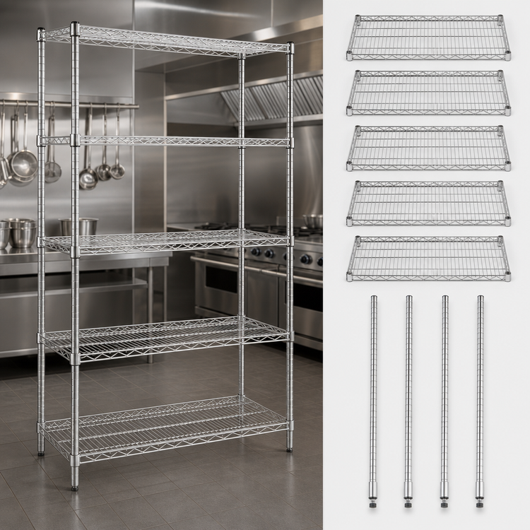 Product image #3 for Quantum 60"W x 21"D x 74"H 5-Shelf Wire Shelving Starter Kit, 304 Stainless Steel