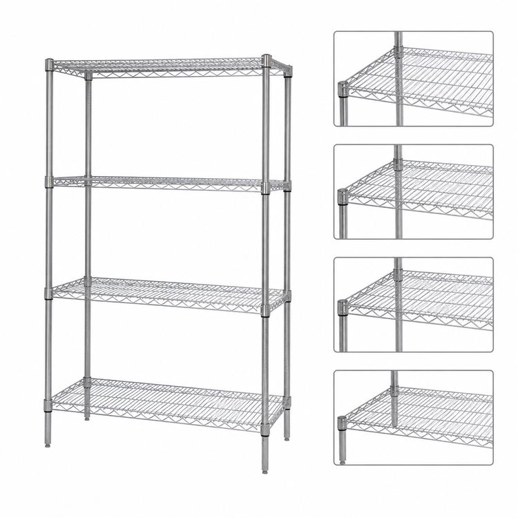 Product image #3 for Quantum 36 Inch W x 24 Inch D x 54 Inch H Stationary Wire Shelving Starter Kit, 4-Shelf, 304 Stainless Steel