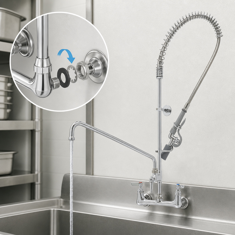 Product image #3 for EasyInstall 8-Inch Wall Mount Pre-Rinse Unit with 12-Inch Add-On Faucet and 0.65 GPM Spray Valve