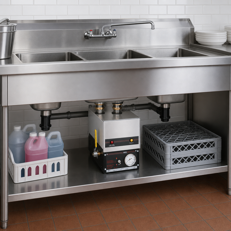 Product image #3 for Hatco 9 kW Electric Sanitizing Sink Heater, 480V, 3-Phase Delta, Undersink Design, for 21-Inch to 25-Inch Square Sink Areas