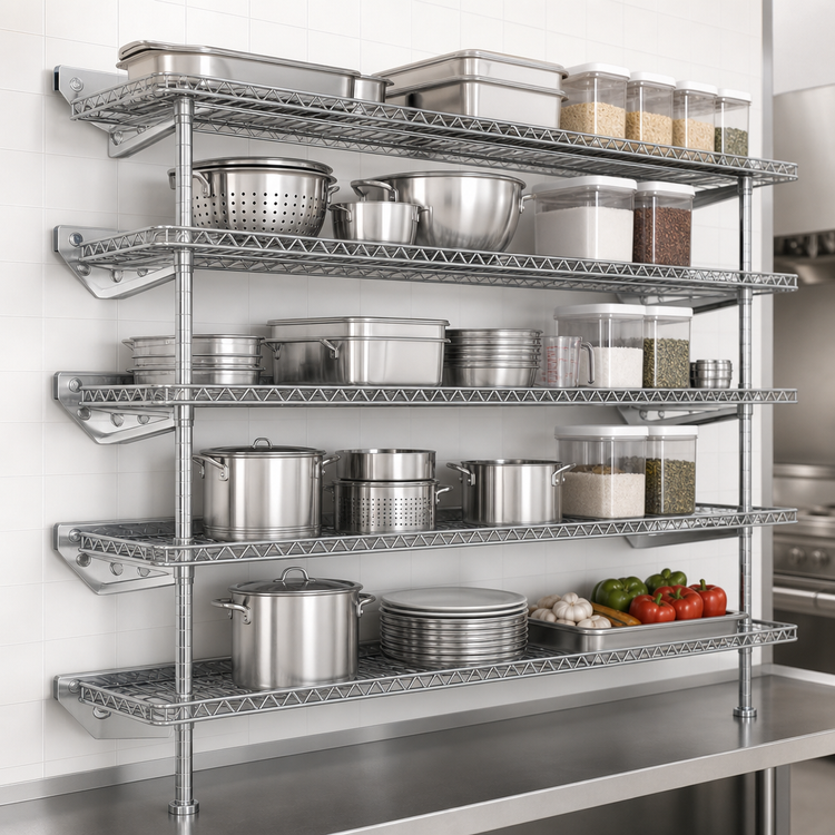 Product image #3 for QuadTruss 5-Tier Piggyback Wall-Mounted Open Wire Shelf Kit, 30W x 18D, Chrome