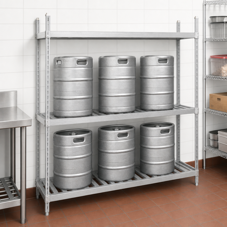 Product image #3 for Advance Tabco Special Value Aluminum Keg Rack with Adjustable Shelves, 60 x 20 x 76 Inches, 6-Keg Capacity