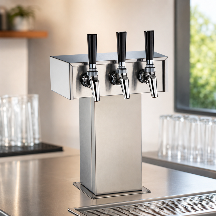 Product image #3 for Perlick 3-Faucet Standard Base Countertop Glycol-Cooled Tee Draft Beer Tower, Polished Chrome