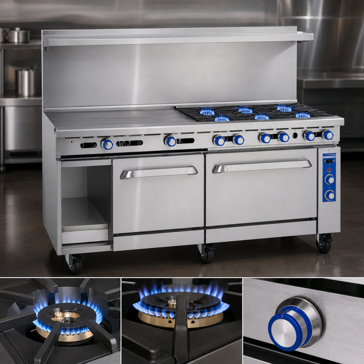 Product image #3 for Imperial Pro Series 72-Inch Commercial Gas Range with 4 Open Burners, 48-Inch Griddle, Standard Oven, and Open Cabinet Base