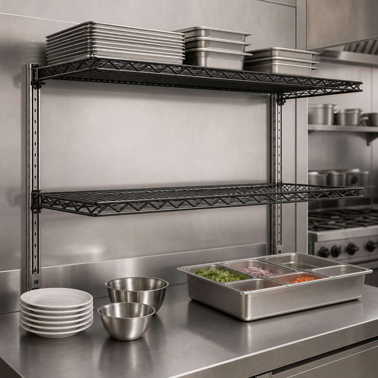 Product image #3 for Eagle Group 36 Inch Stainless Steel Wire Cantilever Shelf with 1 Inch Wraparound Ledge